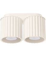 Sollux Aura beige plafondlamp van 21 cm breed met twee geribbeld cilindervormige kappen naast elkaar met elk een GU10 lamp