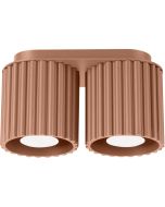 Sollux Aura mokka bruine plafondlamp van 21 cm breed met twee geribbeld cilindervormige kappen naast elkaar met elk een GU10 lamp