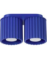 Sollux Aura marine blauwe plafondlamp van 21 cm breed met twee geribbeld cilindervormige kappen naast elkaar met elk een GU10 lamp