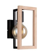 Casalum Bano zwarte wandlamp met hangende globelamp en fsc houten rechthoekig frame ervoor
