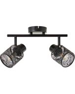 Brilliant Bano 99869/76 plafondspot met zwarte stang en twee spotjes met zwarte kapjes van metaal met open motief
