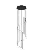 Trio Baxter hanglamp voor de vide met zwarte plafondplaat met een diameter van 37 cm met 20 pendels met LED staven van 62 cm lang en een diameter van 16 mm