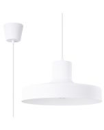 Closeup van Sollux Bilo wit metalen hanglamp met een ronde kap van 35 cm en 18 cm hoogte