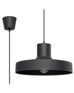 Closeup van Sollux Bilo zwart metalen hanglamp met een ronde kap van 35 cm en 18 cm hoogte