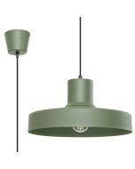 Closeup van Sollux Bilo groene metalen hanglamp met een ronde kap van 35 cm en 18 cm hoogte