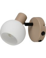 Reality Boba warm beige wandspot van 13,5 cm hoog met rond wit glazen kapje, kiepschakelaar en kabeldoorvoer