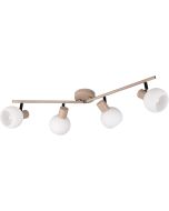 Reality Boba warm beige wandspot van 13,5 cm hoog met rond wit glazen kapje, kiepschakelaar en kabeldoorvoer