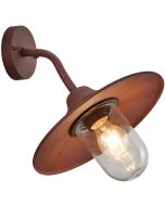 Trio Brenta 201760124 roestbruine wandlamp voor buiten met een transparant glas over de lichtbron