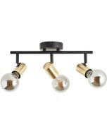 Brilliant Kerry 99715/72 plafondspot met zwarte stang en drie spots met messing fittinghouder en titanium E27 peertje