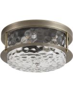 bronzen plafondlamp voor de badkamer met een diameter van 35cm en bobbelglas