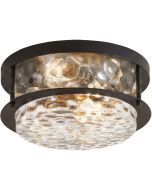 zwarte plafondlamp voor de badkamer met een diameter van 35cm en bobbelglas