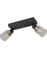 Reality Cadiz zwarte plafondspot van 27,5 cm lang met twee spotjes met amber glazen kapjes