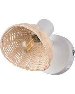 Casalum Calvi wit wandspotje met kapje met een diameter van 13cm van rotan en kiepschakelaar op het wandplaatje