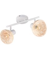 Casalum Calvi wite plafondspot van 40cm lang met twee kapjes met een diameter van 13cm van rotan