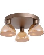 Searchlight Cannes plafondlamp van 42cm in diameter met koffiebruine plafondplaat en drie amber glazen schaalvormige kapjes