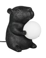 Reality Capi tafellamp van 25 cm hoog in de vorm van een zwarte capibara die een witte bal met omhoog houdt