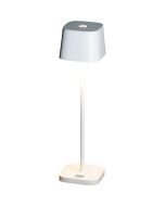 Konstsmide Capri witte oplaadbare aluminium tafellamp voor buiten van 25 cm hoog met een vierkant kapje met touch dimmer