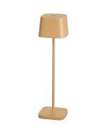 Konstsmide Capri zandkleurige oplaadbare aluminium tafellamp voor buiten van 25 cm hoog met een vierkant kapje met touch dimmer