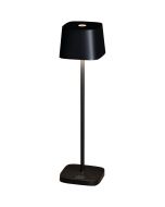 Konstsmide Capri zwarte oplaadbare aluminium tafellamp voor buiten van 25 cm hoog met een vierkant kapje met touch dimmer