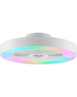 Brilliant Catania witte plafondventilator van 48,6 cm in diameter met LED rand rond de ventilator voor RGB licht of CCT wit licht
