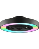 Brilliant Catania zwarte plafondventilator van 48,6 cm in diameter met LED rand rond de ventilator voor RGB licht of CCT wit licht
