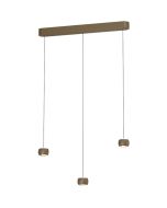 Freelight Cosmo brons-goudkleurige langwerpige hanglamp van 90cm met drie pendels met katrolsysteem voor de hoogte en elk een klein bolletje met geïntegreerde LED