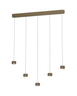 Freelight Cosmo brons-goudkleurige langwerpige hanglamp van 90cm met vijf pendels met katrolsysteem voor de hoogte en elk een klein bolletje met geïntegreerde LED