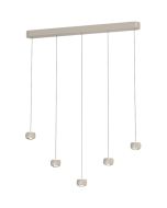 Freelight Cosmo creme kleurige langwerpige hanglamp van 90cm met vijf pendels met katrolsysteem voor de hoogte en elk een klein bolletje met geïntegreerde LED