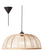 Brilliant Crosstown 99261/06 hanglamp met zwarte pendel en grote ronde kap van bamboe spijlen