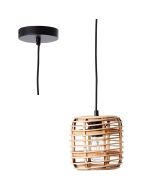 Brilliant Crosstown 99262/06 hanglamp met zwarte pendel en kleine ronde kap van bamboe spijlen