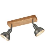 Trio Delhi 803400267 spot met rechthoekig houten plafondplaat en twee antiek ijzeren kapjes