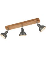 Trio Delhi 803400367 spot met rechthoekig houten plafondplaat en drie antiek ijzeren kapjes