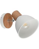 Casalum Delume witte spot van metaal met een diameter van 15 cm met houten fittinghouder en hout op het wandplaatje 