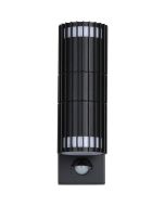 Searchlight Detroit 37739BK zwarte wandlamp met bewegingsmelder en een cilindervormige spot naar boven en beneden met lamellen aan de zijkant