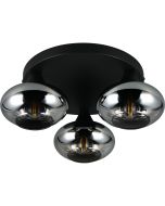 Reality Divina zwarte plafonniere met een diameter van 39 cm en drie rookglazen kapjes