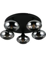 Reality Divina zwarte plafonniere met een diameter van 39 cm en drie amber glazen kapjes