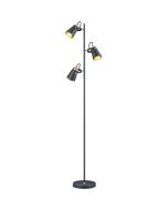 Trio Edward 408800332 zwarte vloerlamp met drie zwart met goudkleurige spots aan een dunne paal