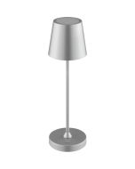 Brilliant Elora zilver kleurige oplaadbare tafellamp voor buiten met kunststof bovenzijde voor licht naar boven en beneden met een hoogte van 37 cm en een diameter van 11 cm