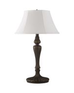 Searchlight Emily EU46091WH tafellamp met antiekbronzen sierlijke lampvoet en witte lampenkap met zes vlakken