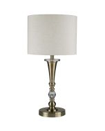 Searchlight Oscar EU1011AB antiek bronzen tafellamp met glazen elementen en kap van havermoutkleurig textiel