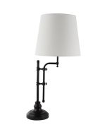 Searchlight Munich EU12082-1BK zwarte tafellamp met wit linnen kap aan een draaibare arm