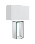 Searchlight Mirror EU1610 tafellamp met rechthoekige open tafelvoet van spiegels en rechthoekige kap van wit textiel