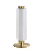 Searchlight Mod 26251SB mat messing tafellamp met staande LED buis met geribbeld helder glazen cilindervormige kap eromheen