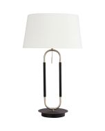 Searchlight Jazz EU41431SS zwart met stalen tafellamp met trekschakelaar en witte kap van textiel