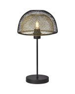 Searchlight Honeycomb EU6848BGO zwart met goudkleurige tafellamp met dubbele kap van gaas