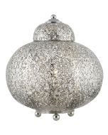 Searchlight Fretwork tafellamp in de vorm van een pot gemaakt van zilverkleurig vlechtwerk