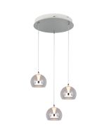 Trio Flynt 331630306 hanglamp met ronde chromen plafondplaat en drie glazen bolvormige kappen met een chromen band in het glas