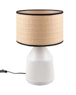 Casalum Formentera tafellamp van 43 cm hoog met witte voet van keramiek en ronde kap met een diameter van 28 cm van papiergaren