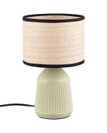 Casalum Formentera tafellamp van 26,5cm hoog met groene voet van keramiek en ronde kap met een diameter van 16 cm van papiergaren