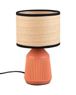 Casalum Formentera tafellamp van 43 cm hoog met groene voet van keramiek en ronde kap met een diameter van 28 cm van papiergaren